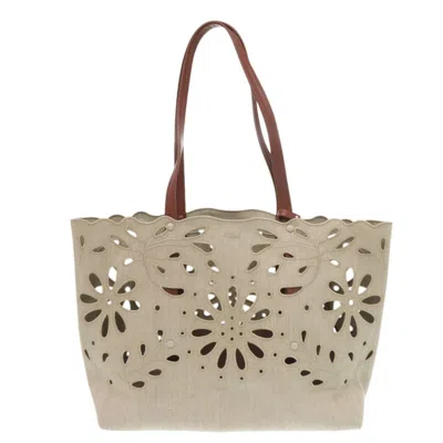Pre-owned Chloé Beige Brown Linen Leather Pouch Tote Bag () In Multi
