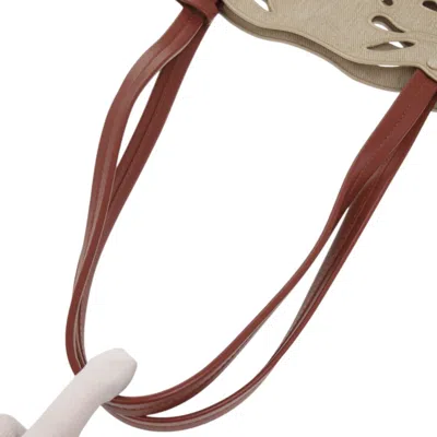 Pre-owned Chloé Beige Brown Linen Leather Pouch Tote Bag () In Multi