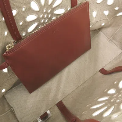Pre-owned Chloé Beige Brown Linen Leather Pouch Tote Bag () In Multi
