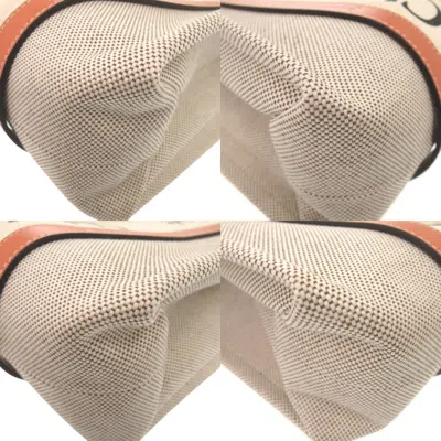 Pre-owned Chloé Beige Orange Leather Linen Canvas Handbag Tote Bag () In Multi