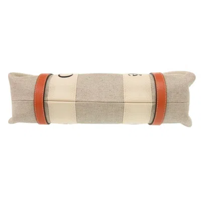 Pre-owned Chloé Beige Orange Leather Linen Canvas Handbag Tote Bag () In Multi