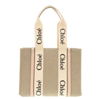 Pre-owned Chloé Beige Pink Leather Linen Handbag Tote Bag () In Multi