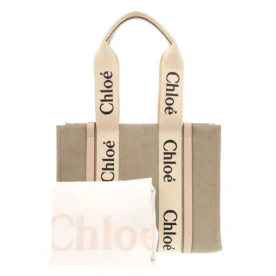 Pre-owned Chloé Beige Pink Leather Linen Handbag Tote Bag () In Multi