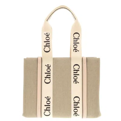 Pre-owned Chloé Beige Pink Leather Linen Handbag Tote Bag () In Multi