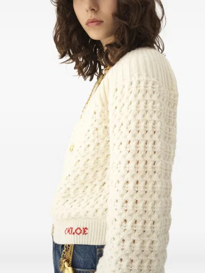 Chloé Jacquard Logo Cardigan Sweaters And Cardigans White In White