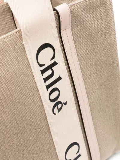 Chloé Women's Woody Canvas Medium Tote Bag In White