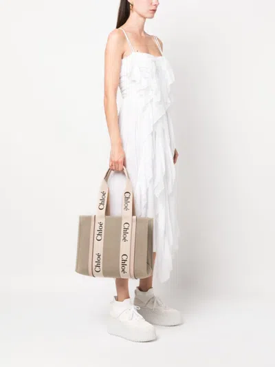 Chloé Women's Woody Canvas Medium Tote Bag In White