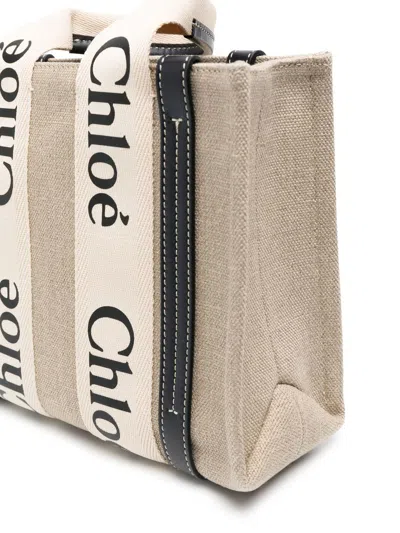 Chloé Women's Woody Mini Linen Tote Bag In Blue