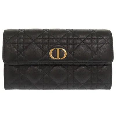 Pre-owned Dior Christian  Black Leather Long Wallet (bi-fold) ()