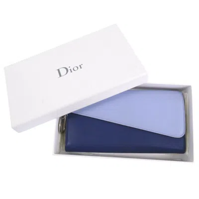 Pre-owned Dior Christian  Blue Yellow Leather Long Wallet (bi-fold) () In Multi