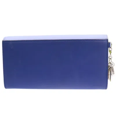 Pre-owned Dior Christian  Blue Yellow Leather Long Wallet (bi-fold) () In Multi