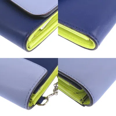 Pre-owned Dior Christian  Blue Yellow Leather Long Wallet (bi-fold) () In Multi