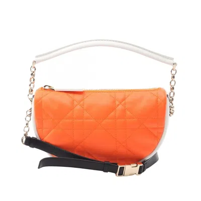 Pre-owned Dior Christian  Orange White Leather Shoulder Bag ()