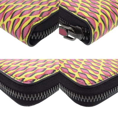 Pre-owned Christian Louboutin Pink Yellow Pvc Leather Long Wallet (bi-fold) ()