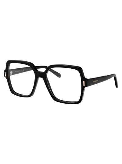 Ferragamo Black Acetate Glasses In Black