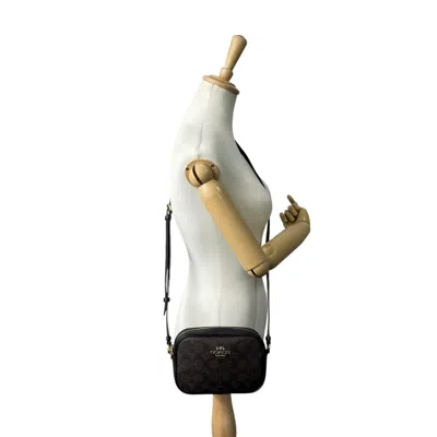 Pre-owned Coach Black Brown Signature Line Shoulder Bag () In Multi