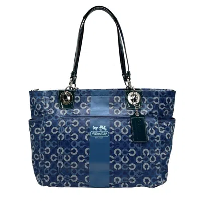 Pre-owned Coach Blue Navy Signature Line Shoulder Bag Tote Bag ()