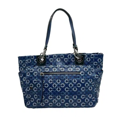 Pre-owned Coach Blue Navy Signature Line Shoulder Bag Tote Bag ()