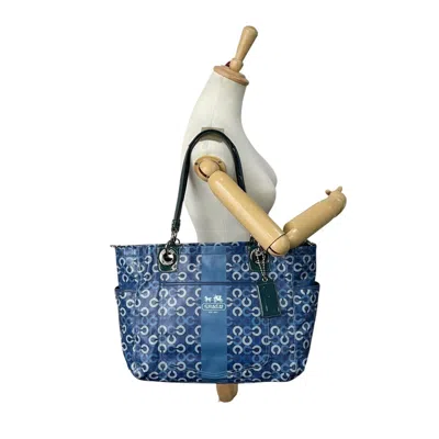 Pre-owned Coach Blue Navy Signature Line Shoulder Bag Tote Bag ()