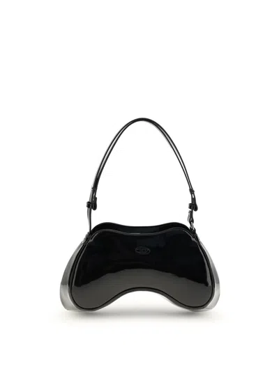 Diesel Play-glossy Shoulder Bag In Black