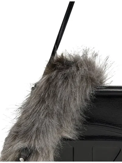 Diesel Twin-double-pouch Embossed-leather Shoulder Bag In Black