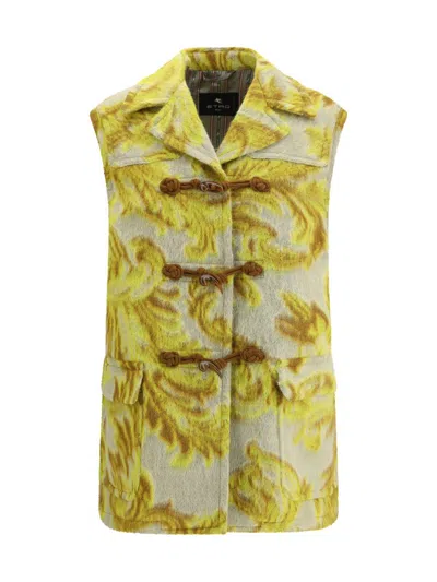 Etro Floral-jacquard Toggle Waistcoat In Brown
