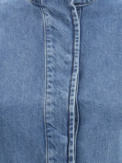 Marine Serre Moon Laser Blue Wash Denim Shirt In Blue