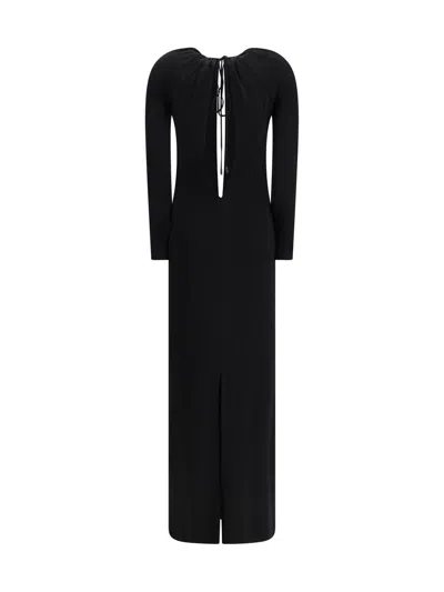 Marine Serre Draped Jersey Ls Long Dress In Black