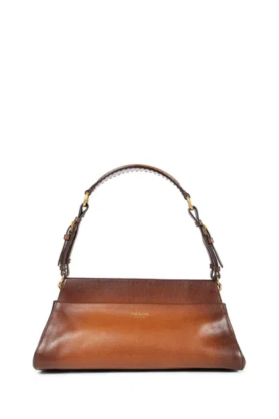 Prada Leather Shoulder Bag In Brown