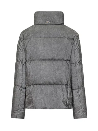 Herno Corduroy Blend Puffer Jacket With High Collar And Lurex Detail In Gray