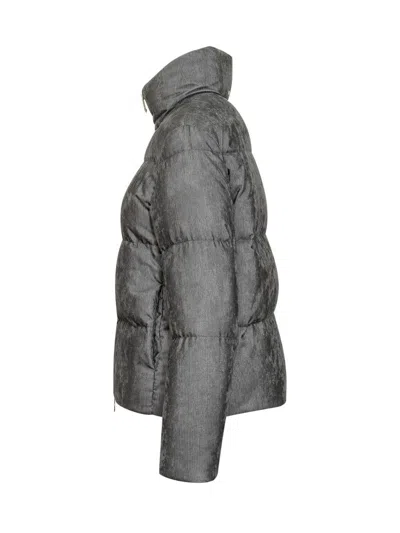 Herno Corduroy Blend Puffer Jacket With High Collar And Lurex Detail In Gray