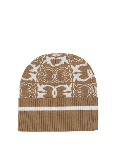 Pinko Jacquard Logo Detail Beanie In Brown