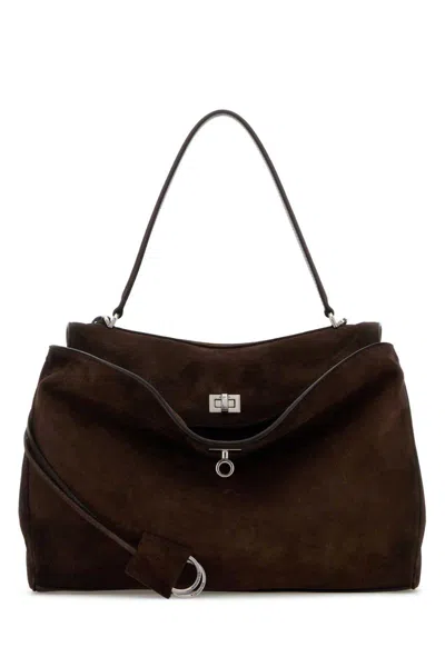 Balenciaga Women Dark Brown Suede Medium Rodeo Handbag In Brown
