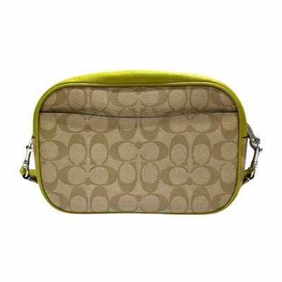 Pre-owned Coach Signature Khaki Lime Green Signature Line Shoulder Bag ()