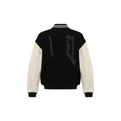Diesel Varsity-style Black Wool Bomber Jacket In Multi
