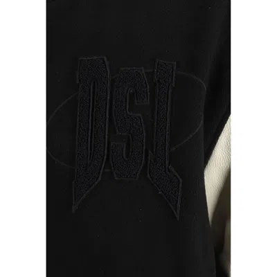 Diesel Varsity-style Black Wool Bomber Jacket In Multi