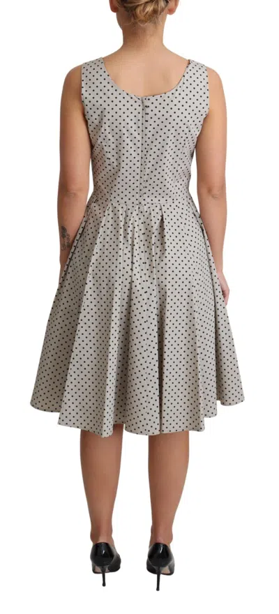 Dolce & Gabbana Beige Polka Dotted Cotton A-line Women's Dress In Gray