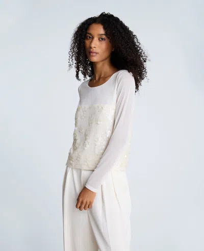 Kenneth Cole Sequin Mesh Long Sleeve Top In Gray