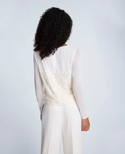 Kenneth Cole Sequin Mesh Long Sleeve Top In Gray