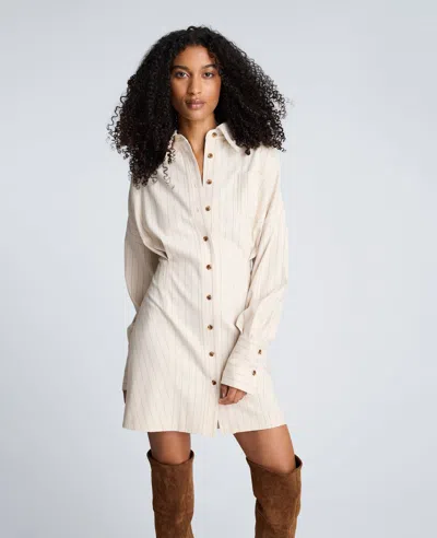 Kenneth Cole Stripe Long Sleeve Shirtdress In White