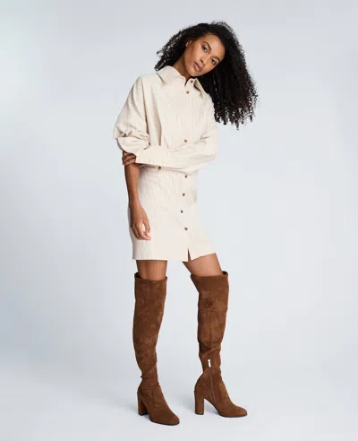 Kenneth Cole Stripe Long Sleeve Shirtdress In White