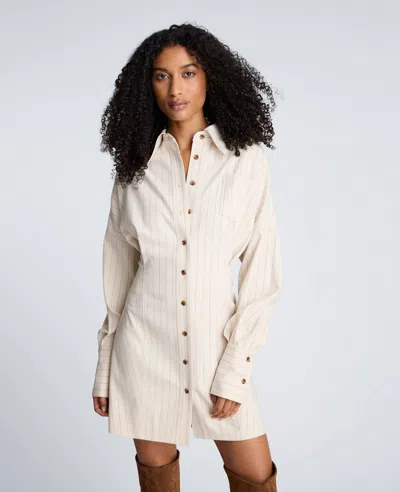 Kenneth Cole Stripe Long Sleeve Shirtdress In White
