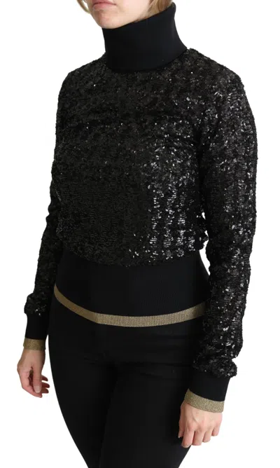 Dolce & Gabbana Black Sequined Knitted Turtle Neck Women's Sweater In Black
