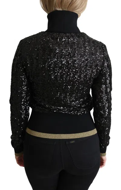 Dolce & Gabbana Black Sequined Knitted Turtle Neck Women's Sweater In Black