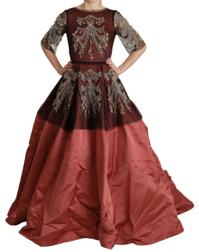 Dolce & Gabbana Crystal Chandelier Silk Princess Gown Women's Dress In Brown