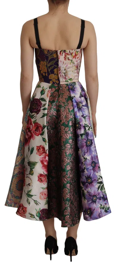 Dolce & Gabbana Dress Midi Patchwork Floral Jaquard Women's Silk In Multi