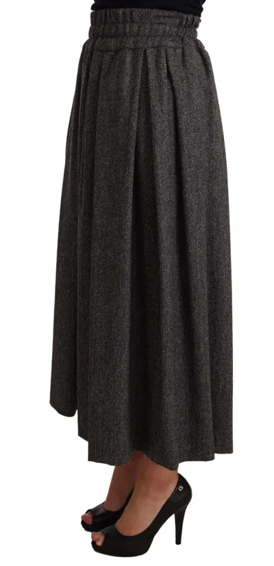 Dolce & Gabbana Gray Wool High Waist A-line Piece Women's Skirt In Gray
