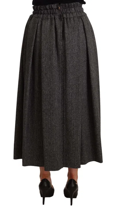 Dolce & Gabbana Gray Wool High Waist A-line Piece Women's Skirt In Gray
