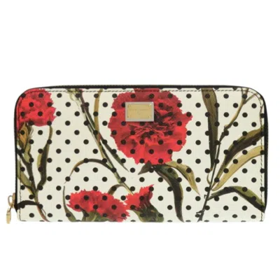 Pre-owned Dolce & Gabbana Ivory Red Color Leather Long Wallet (bi-fold) ()