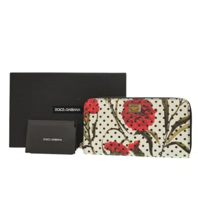 Pre-owned Dolce & Gabbana Ivory Red Color Leather Long Wallet (bi-fold) ()